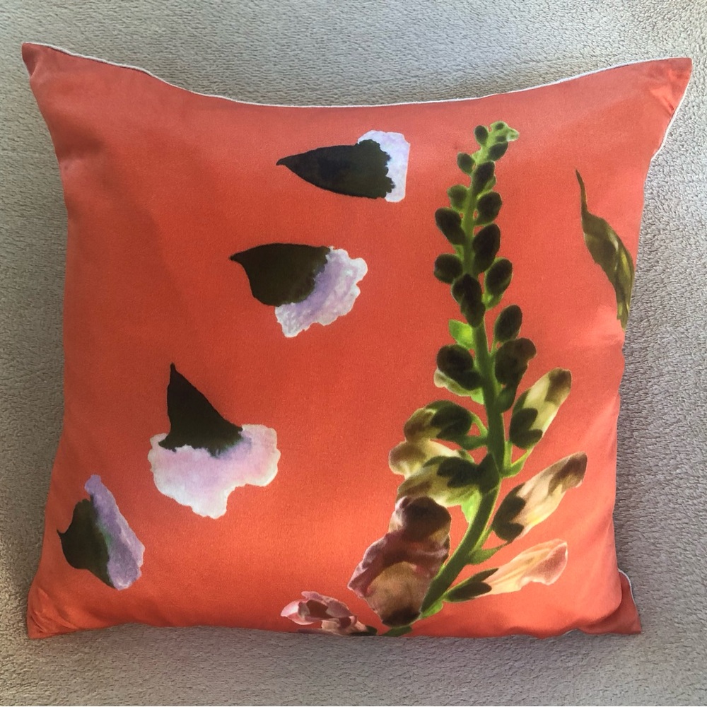 🧡 West Elm Orange Decorative Floral Pillow.